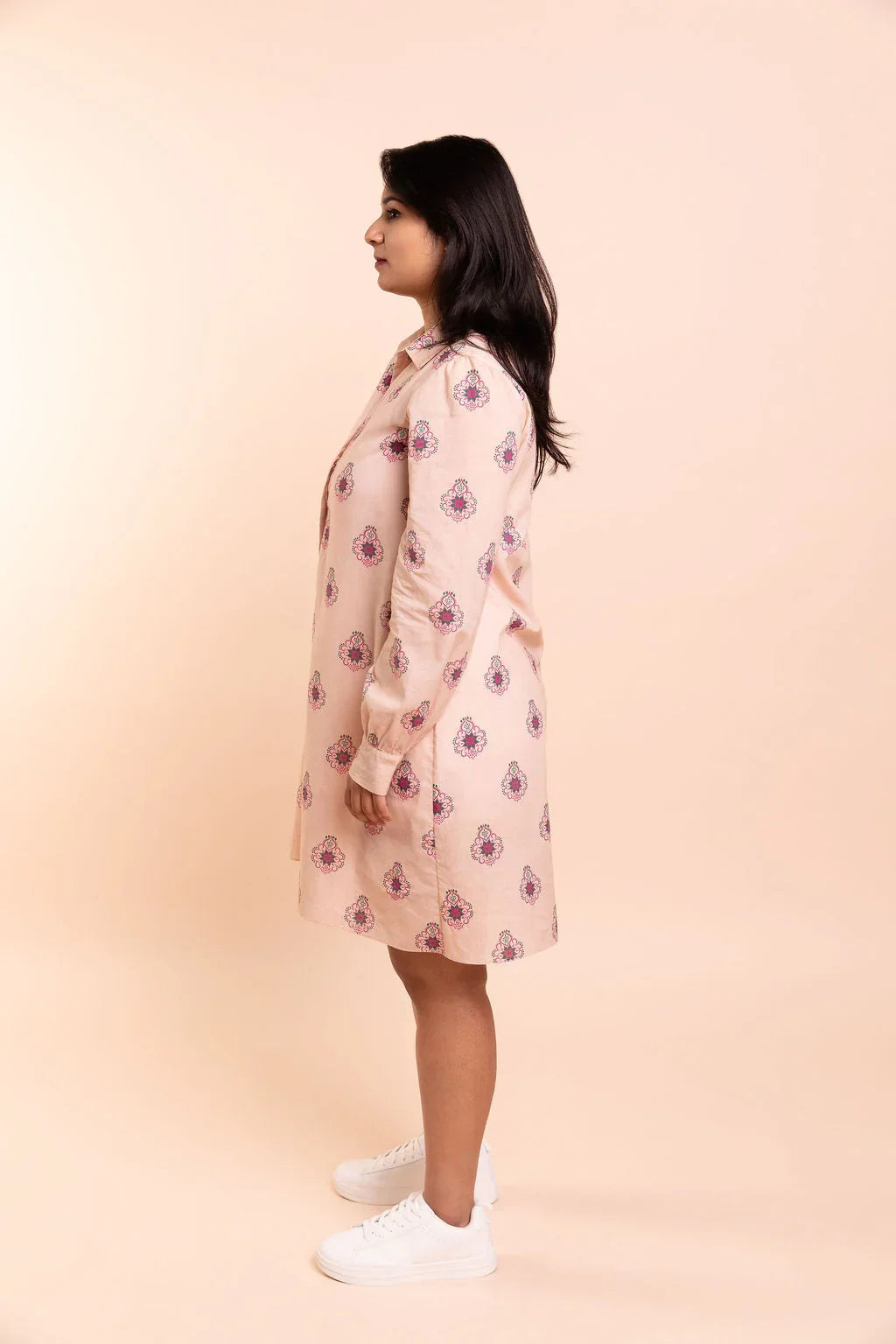 RANI - Peachy Pink Floral Shirt Dress