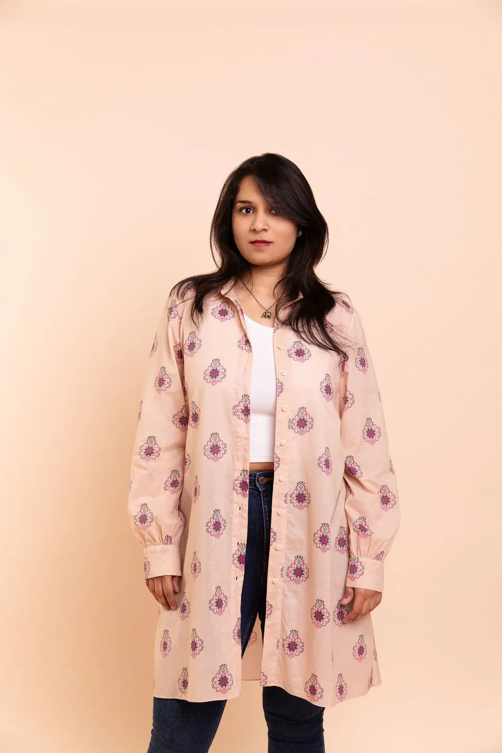 RANI - Peachy Pink Floral Shirt Dress