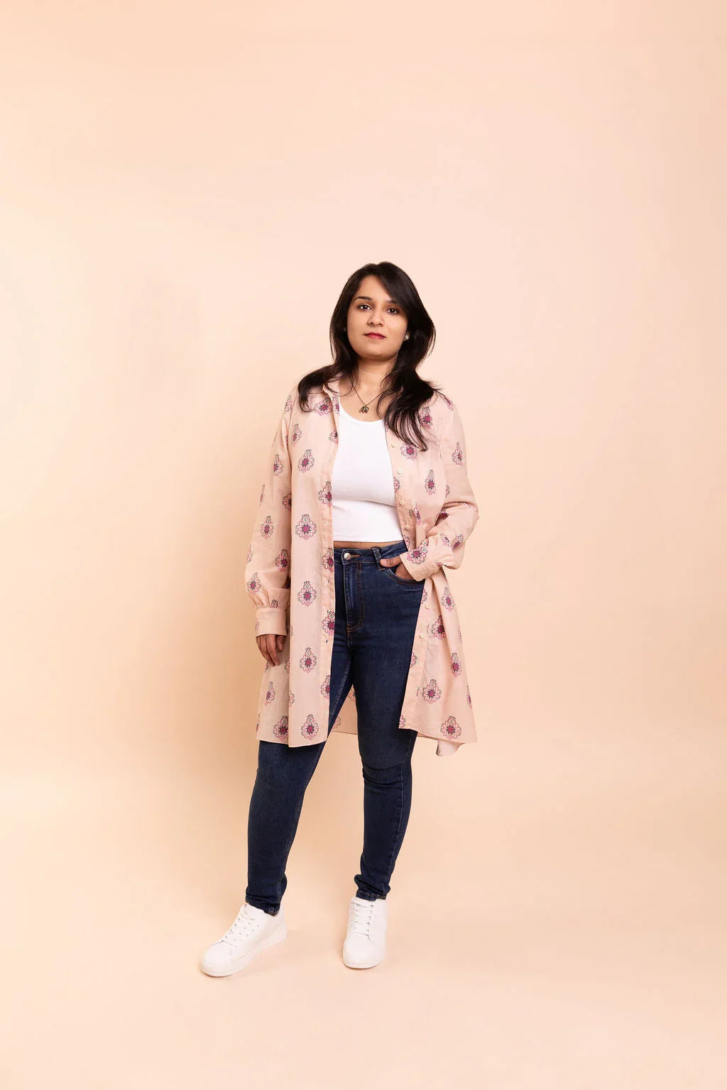 RANI - Peachy Pink Floral Shirt Dress
