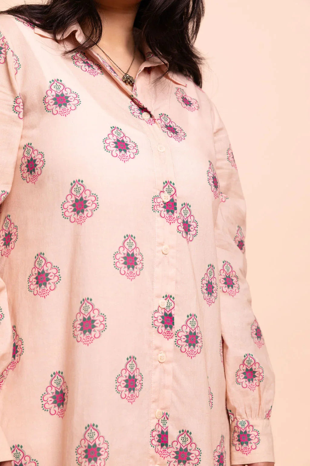 RANI - Peachy Pink Floral Shirt Dress