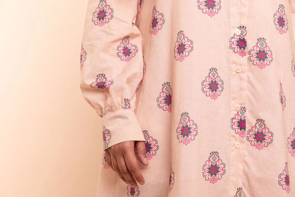 RANI - Peachy Pink Floral Shirt Dress
