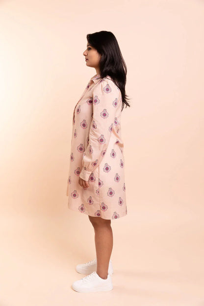 RANI - Peachy Pink Floral Shirt Dress