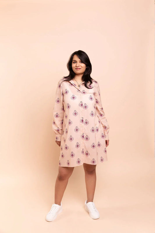 RANI - Peachy Pink Floral Shirt Dress