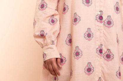 RANI - Peachy Pink Floral Shirt Dress