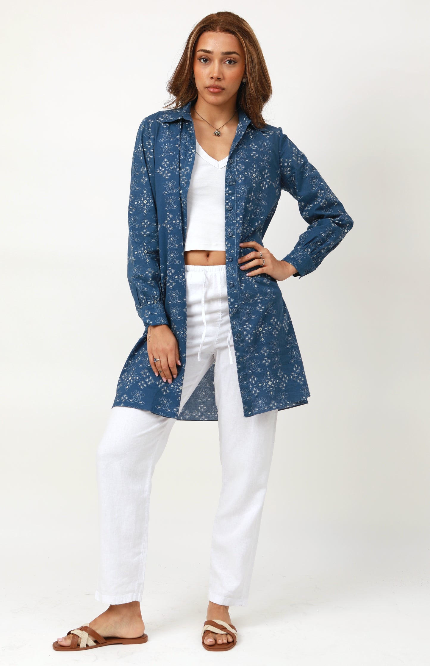 ARYA - Blue Bandhani Print Shirt Dress