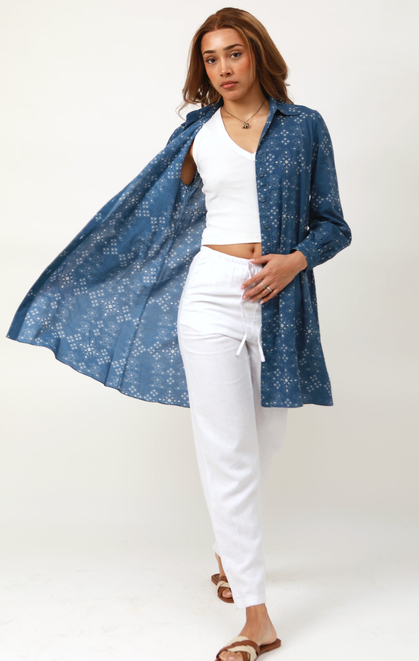 ARYA - Blue Bandhani Print Shirt Dress