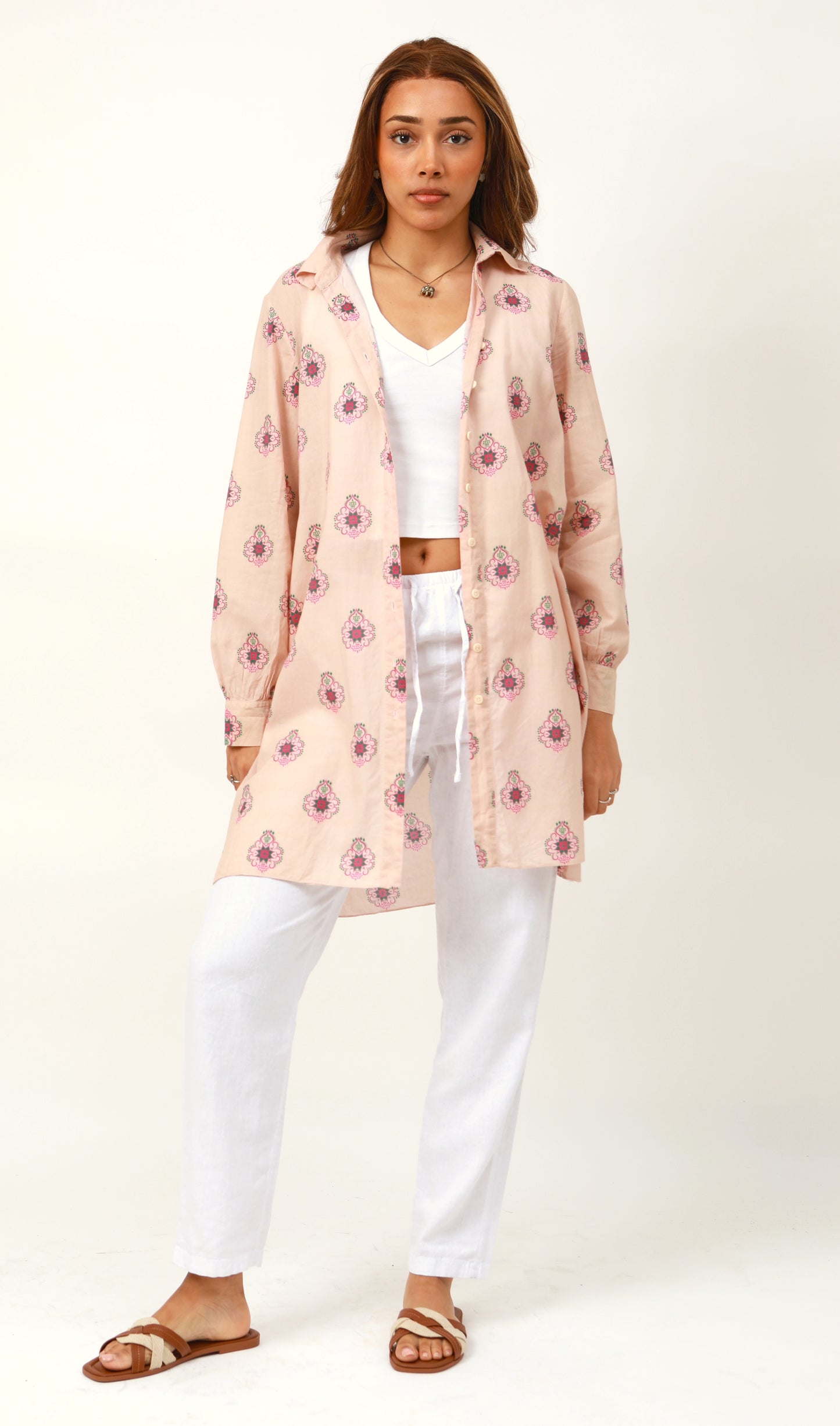 RANI - Peachy Pink Floral Shirt Dress