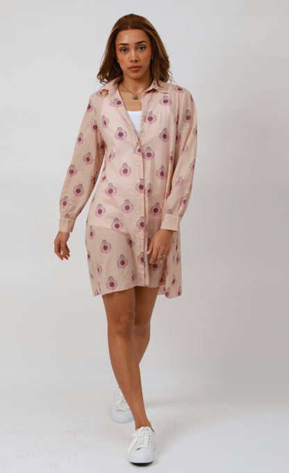RANI - Peachy Pink Floral Shirt Dress
