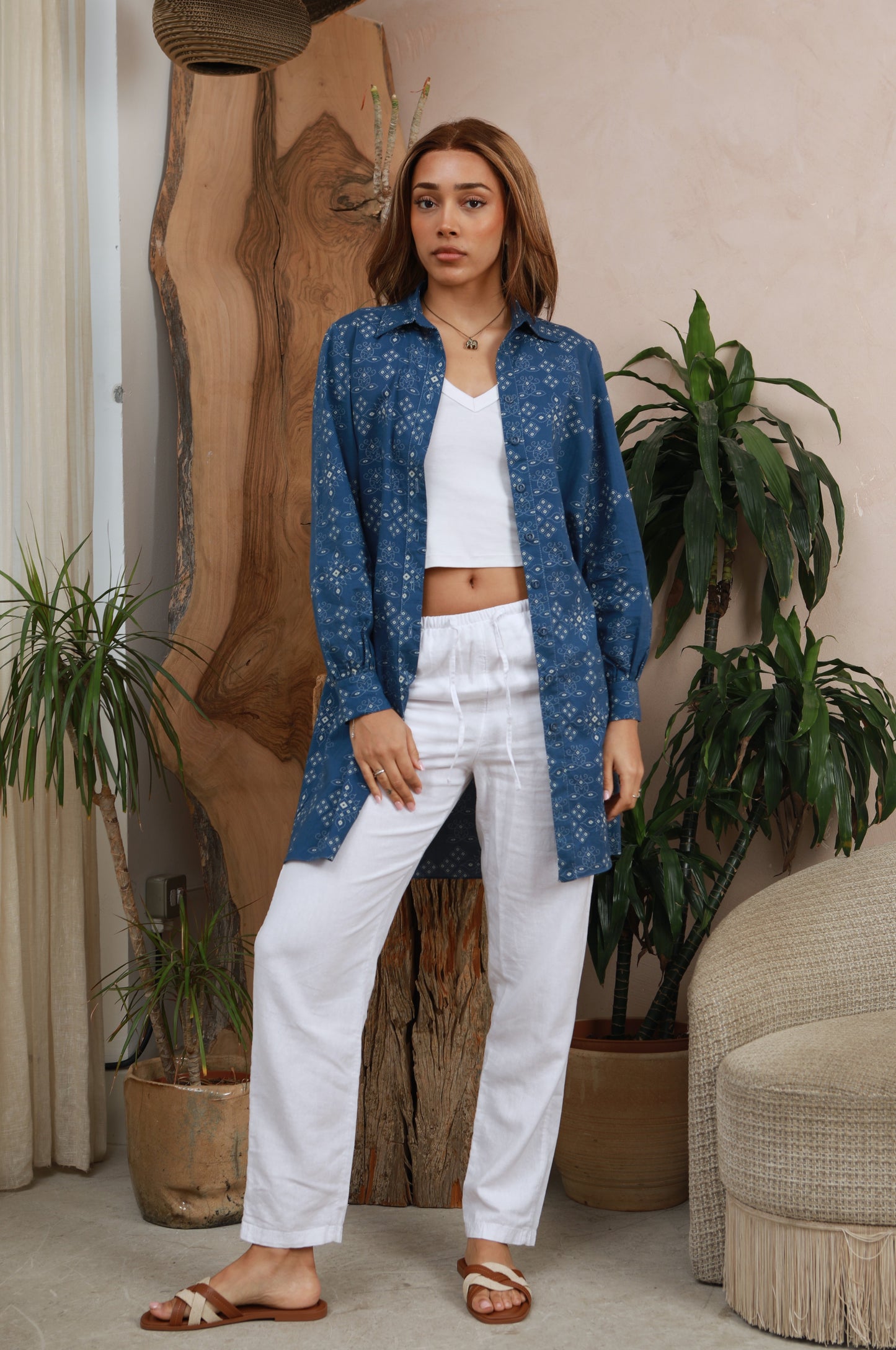 ARYA - Blue Bandhani Print Shirt Dress