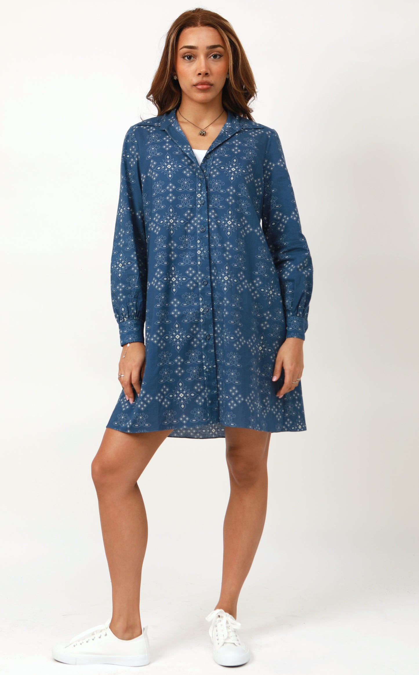 ARYA - Blue Bandhani Print Shirt Dress